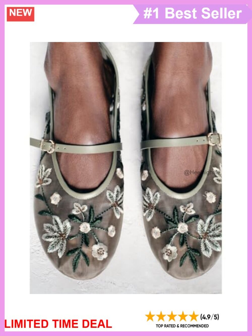 Mesh Ballet Flats Embroidered Floral Round Toe Mary Jane Shoes - Picture 2 of 6